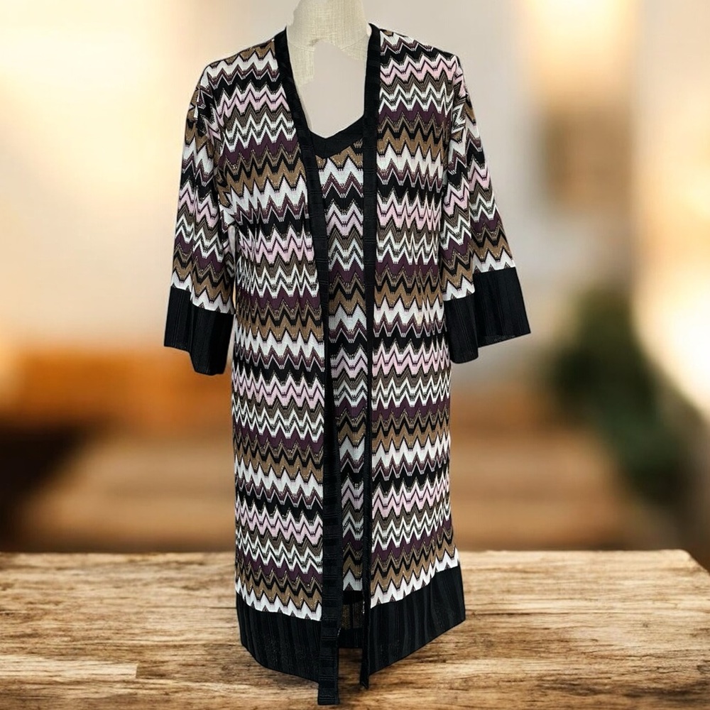 Newport News Multicolor 2 Piece Sleeveless Dress Cardigan